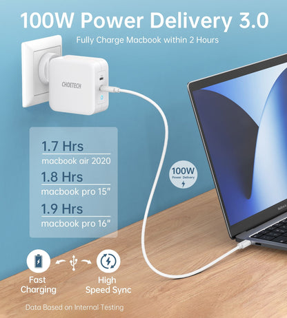 CHOETECH PD6008 GAN Dual Type-C 100w Travel Charger (US/EU/UK/AU) V28-ELECHOPD6008