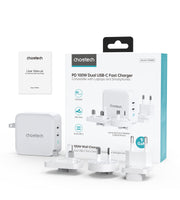 CHOETECH PD6008 GAN Dual Type-C 100w Travel Charger (US/EU/UK/AU) V28-ELECHOPD6008