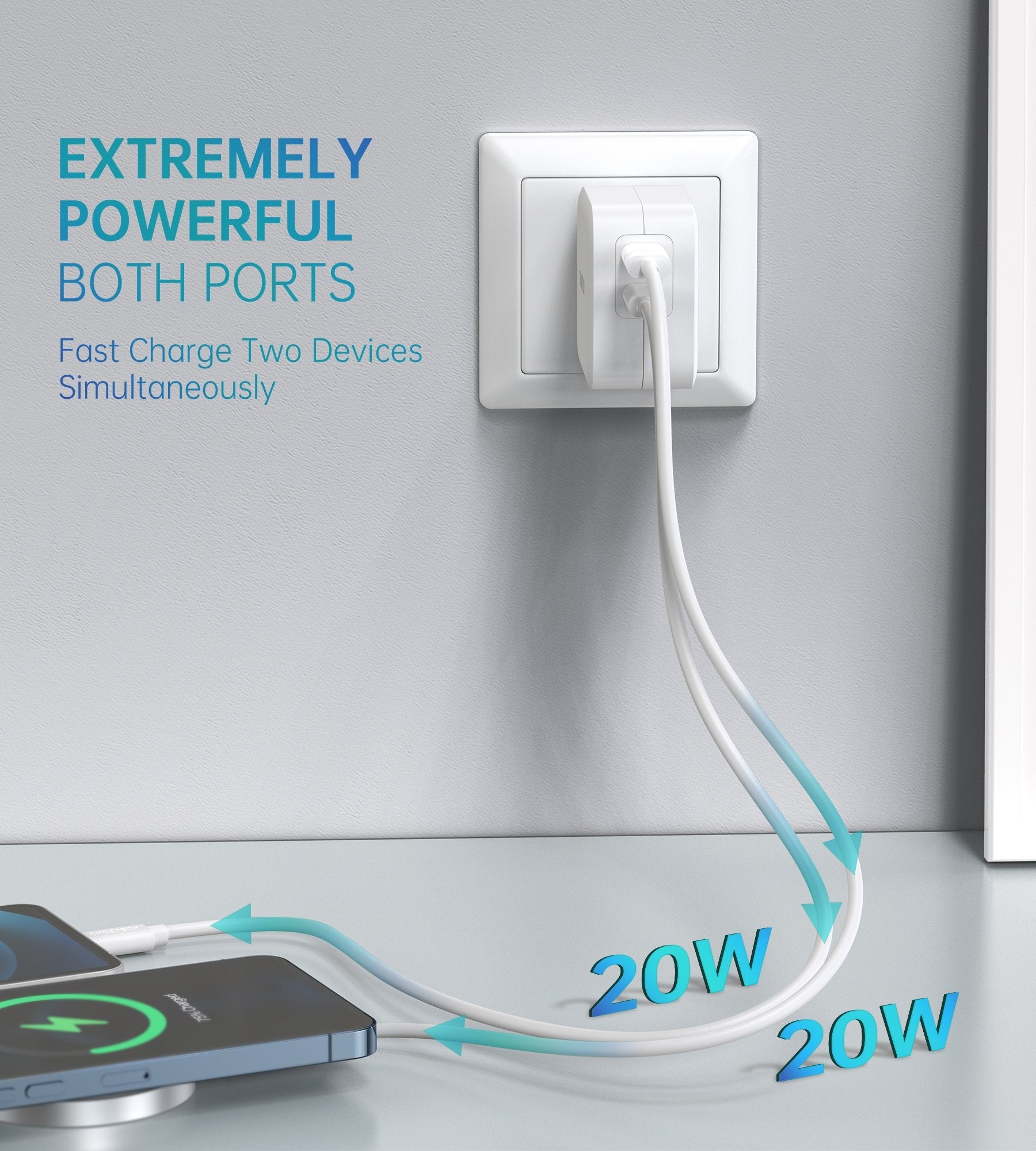 Choetech PD6009 40W Dual Fast USB C Charger 2-Port 20W PD 3.0 With Foldable Plug V28-ELECHOPD6009