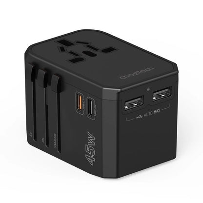 CHOETECH PD6045 GaN Tech 2C+2A 45W Travel Adapter with US EU UK AU Plugs Black V28-ELECHOPD6045