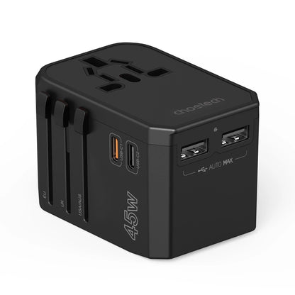 CHOETECH PD6045 GaN Tech 2C+2A 45W Travel Adapter with US EU UK AU Plugs Black V28-ELECHOPD6045
