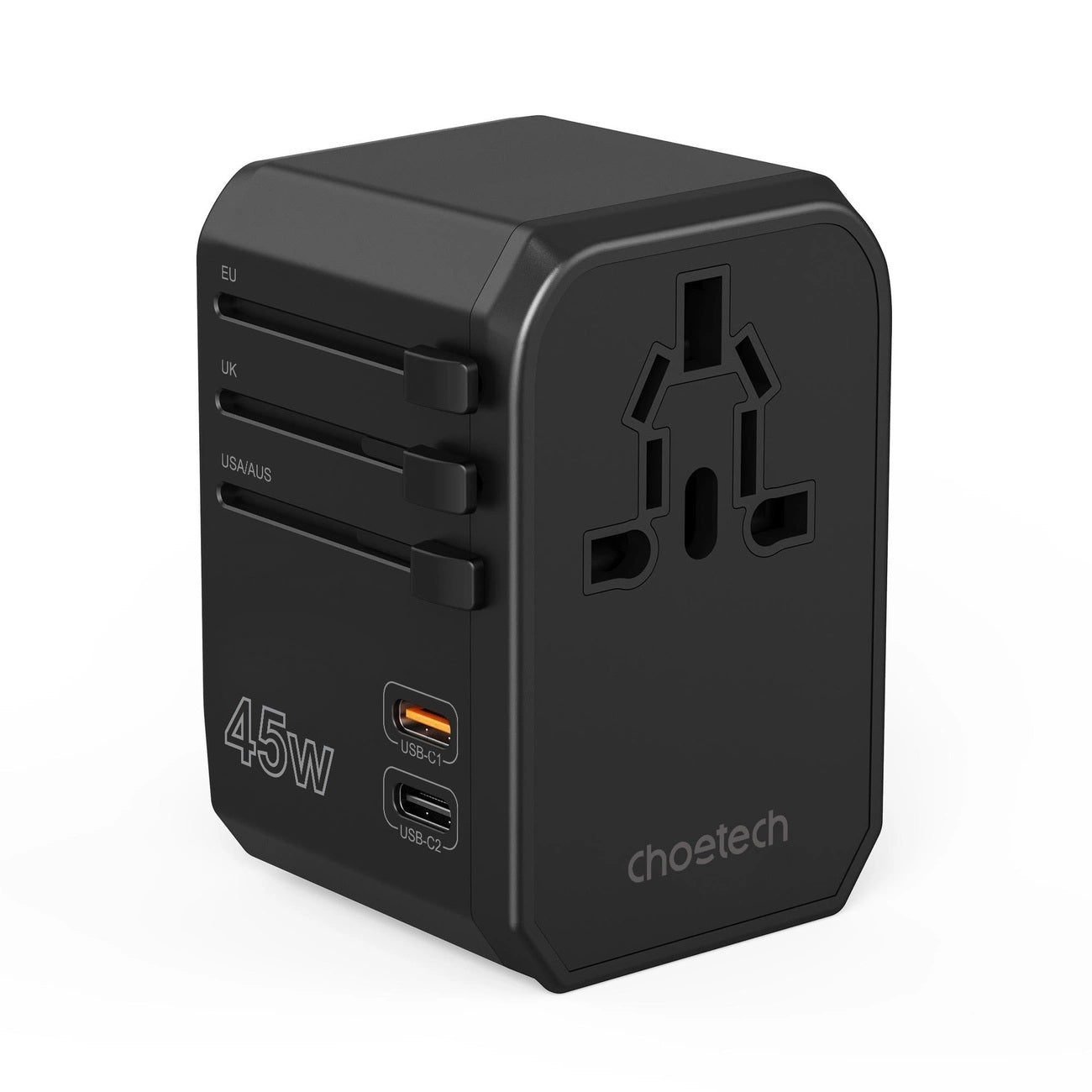 CHOETECH PD6045 GaN Tech 2C+2A 45W Travel Adapter with US EU UK AU Plugs Black V28-ELECHOPD6045