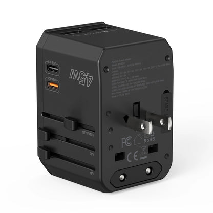 CHOETECH PD6045 GaN Tech 2C+2A 45W Travel Adapter with US EU UK AU Plugs Black V28-ELECHOPD6045