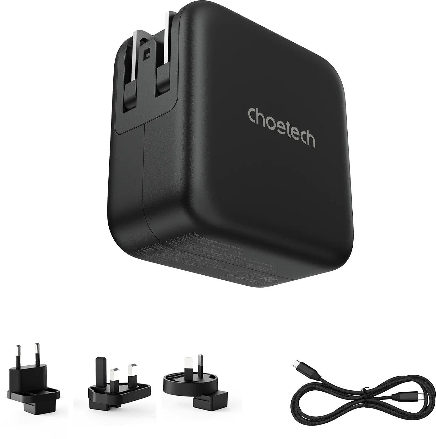 CHOETECH PD6055 GAN USB-C + USB-A 70w Travel Charger (US/EU/UK/AU) V28-ELECHOPD6055