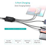 CHOETECH Q34U2Q 5-Port 60W PD Charger with 30W Power Delivery and 18W Quick Charge 3.0 V28-ELECHOQ34U2Q