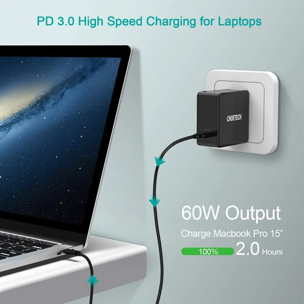 CHOETECH Q4004 60W PD 3.0 Type-C Fast Charging Foldable Adapter USB-C Charger V28-ELECHOQ4004