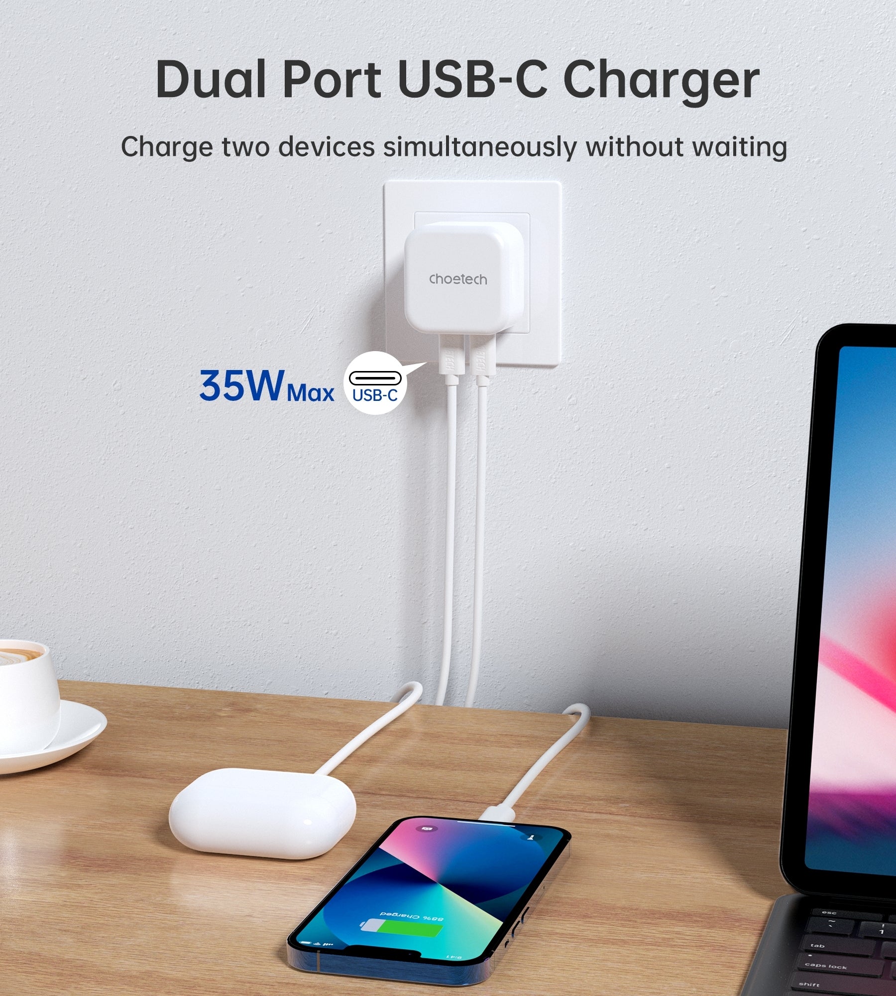 CHOETECH Q5008 PD 35W Dual USB-C Charger V28-ELECHOQ5008