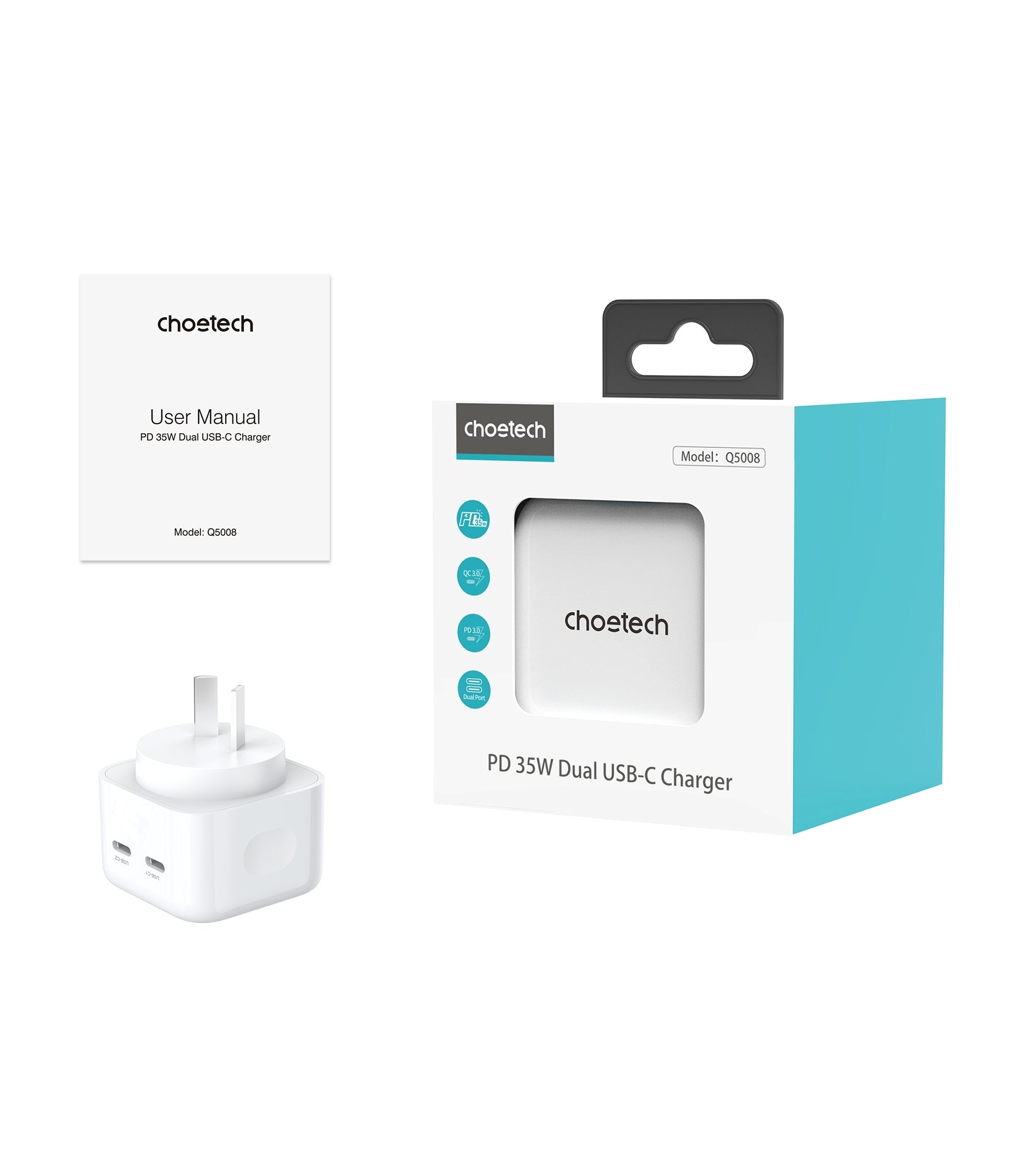 CHOETECH Q5008 PD 35W Dual USB-C Charger V28-ELECHOQ5008
