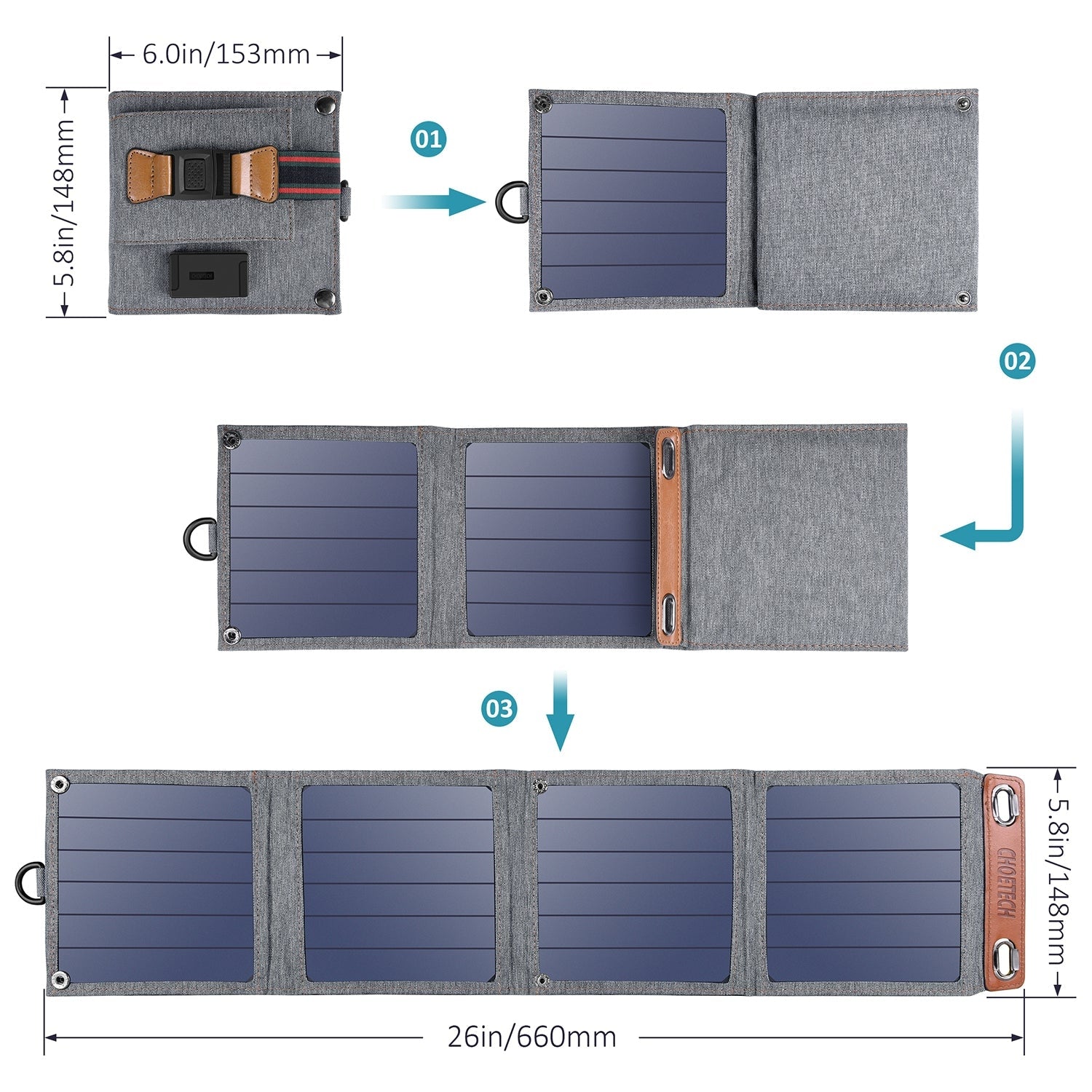 CHOETECH SC004 14W USB Foldable Solar Powered Charger V28-ELECHOSC004