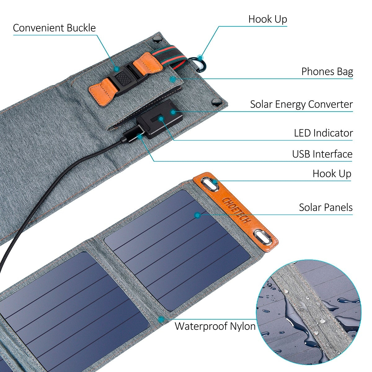 CHOETECH SC004 14W USB Foldable Solar Powered Charger V28-ELECHOSC004