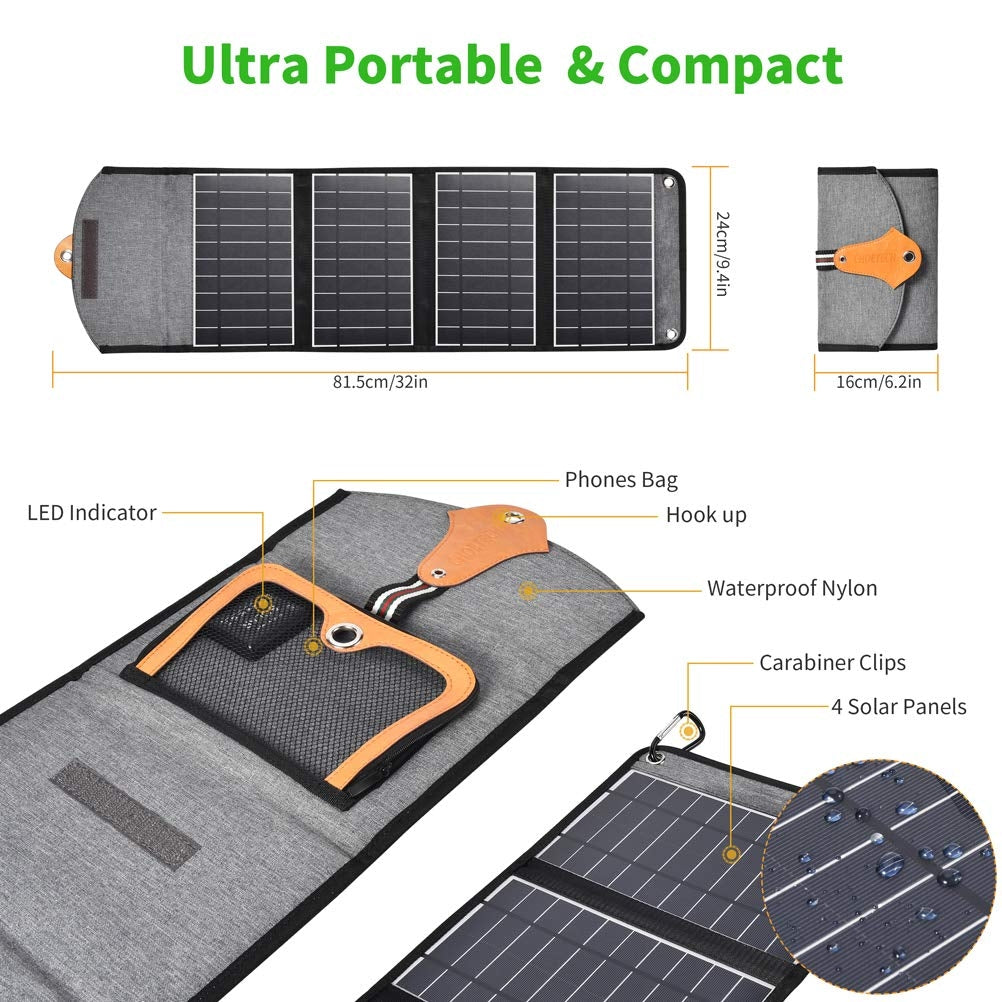 CHOETECH SC005 22W Portable Waterproof Foldable Solar Panel Charger (Dual USB Ports) V28-ELECHOSC005