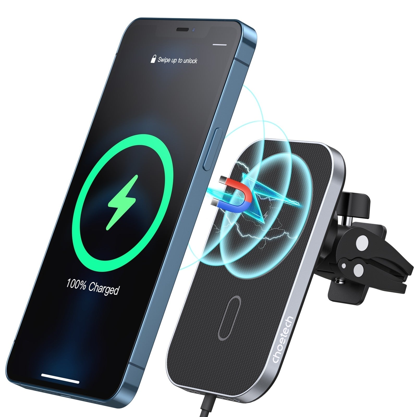 CHOETECH T200F-301 15W MagLeap Magnetic Wireless Car Charger Holder with 1.5M Cable V28-ELECHOT200F301