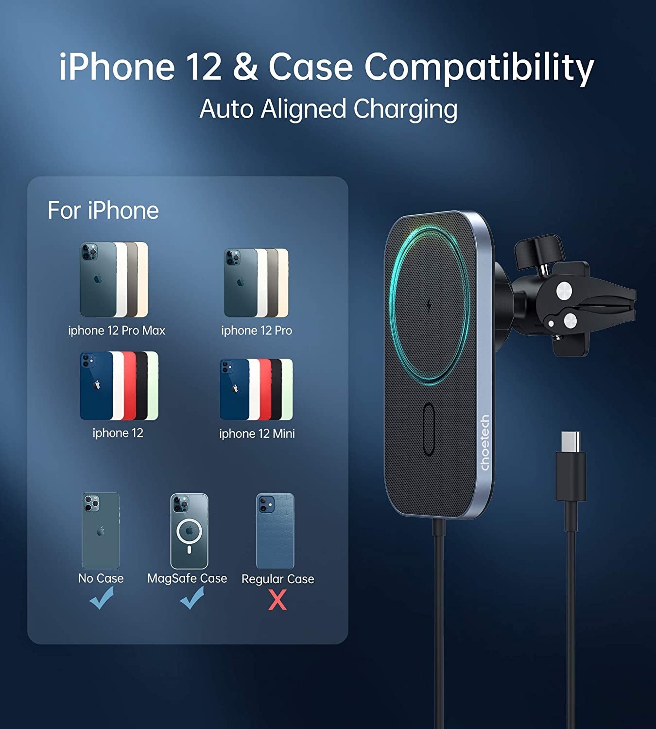 Choetech T200-F MagLeap Magnetic Wireless Car Charger for iPhone 12 V28-ELECHOT200F