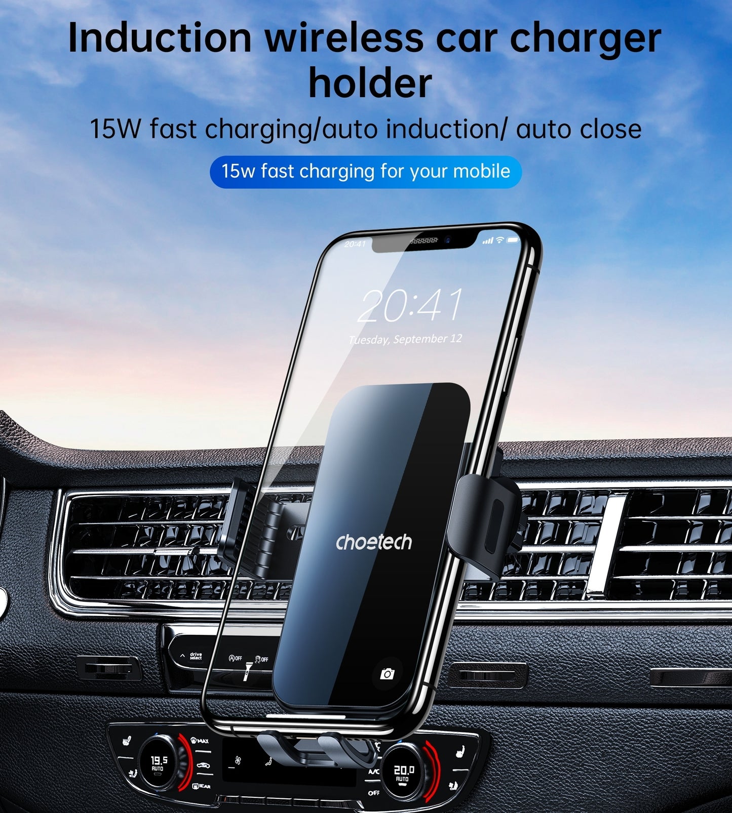 Choetech T202-F Fast Wireless Charging Car Dock V28-ELECHOT202F
