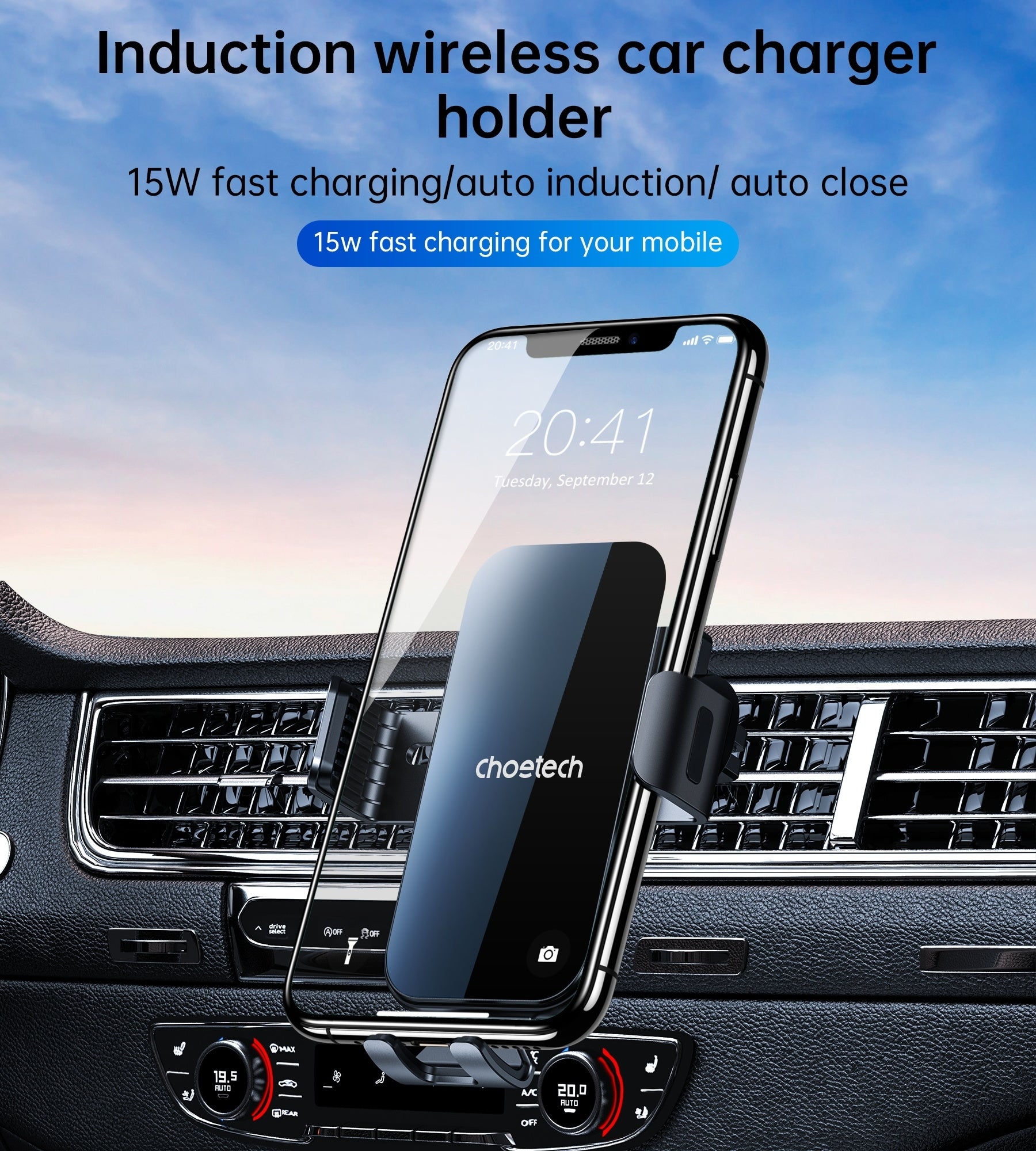 Choetech T202-F Fast Wireless Charging Car Dock V28-ELECHOT202F