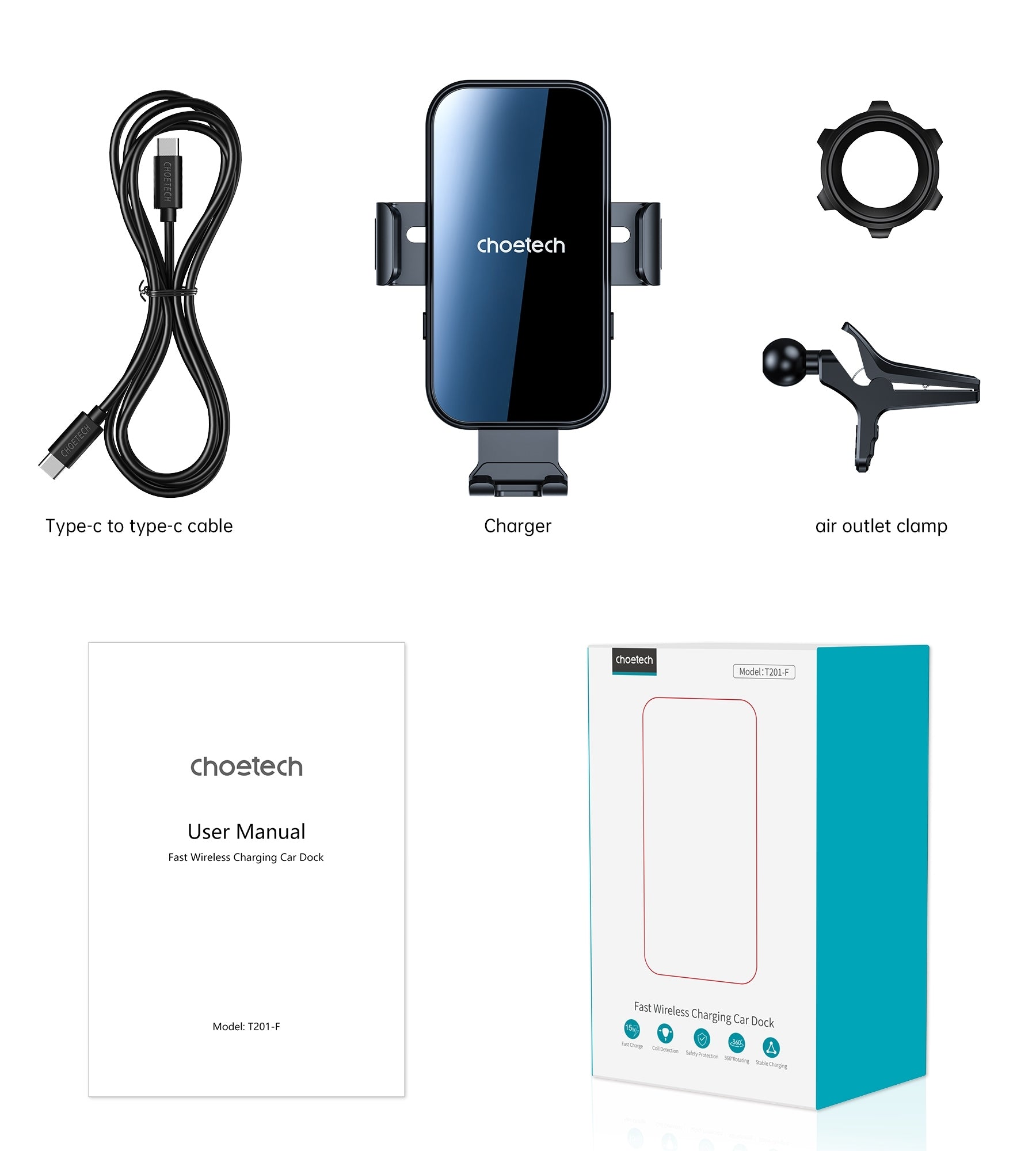 Choetech T202-F Fast Wireless Charging Car Dock V28-ELECHOT202F
