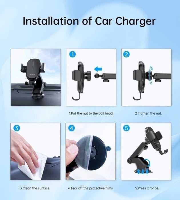 CHOETECH T203-F 15W Gravity Car Charger Holder V28-ELECHOT203F