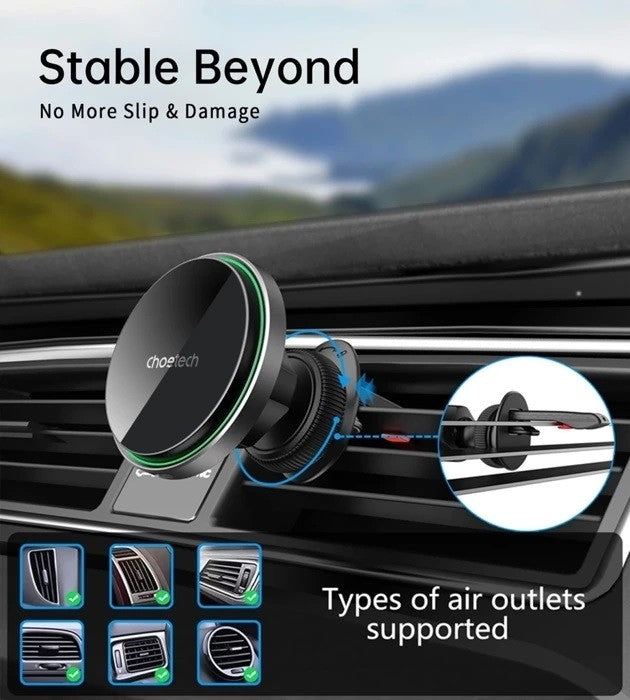CHOETECH T204-F 15W Magnetic Car Charger Holder with LED Light (Aluminium alloy housing) V28-ELECHOT204F
