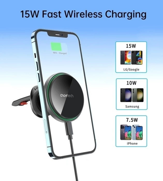 CHOETECH T205-F 15W Magnetic Car Charger Holder with LED Light (PC housing) V28-ELECHOT205F