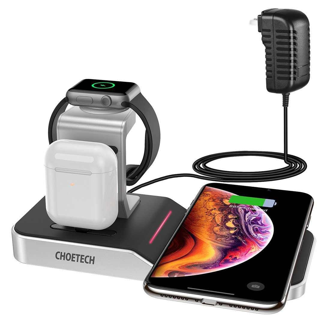 CHOETECH T316 4-in-1 Wireless Charging Station for iPhone/Apple Watch/iPod and all Qi Wireless Cell phones V28-ELECHOT316