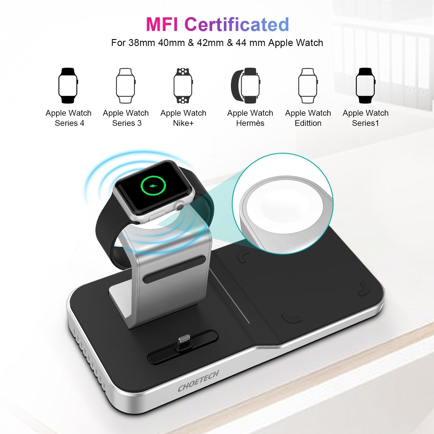 CHOETECH T316 4-in-1 Wireless Charging Station for iPhone/Apple Watch/iPod and all Qi Wireless Cell phones V28-ELECHOT316