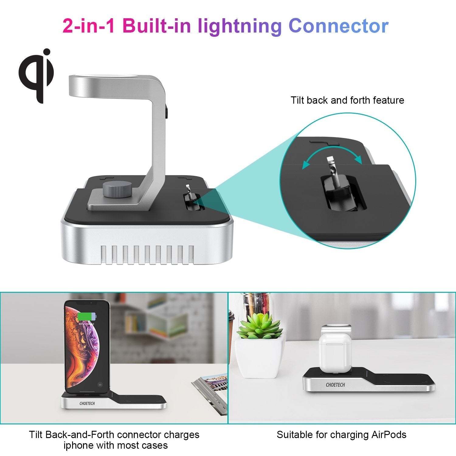 CHOETECH T316 4-in-1 Wireless Charging Station for iPhone/Apple Watch/iPod and all Qi Wireless Cell phones V28-ELECHOT316