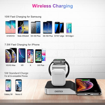 CHOETECH T316 4-in-1 Wireless Charging Station for iPhone/Apple Watch/iPod and all Qi Wireless Cell phones V28-ELECHOT316