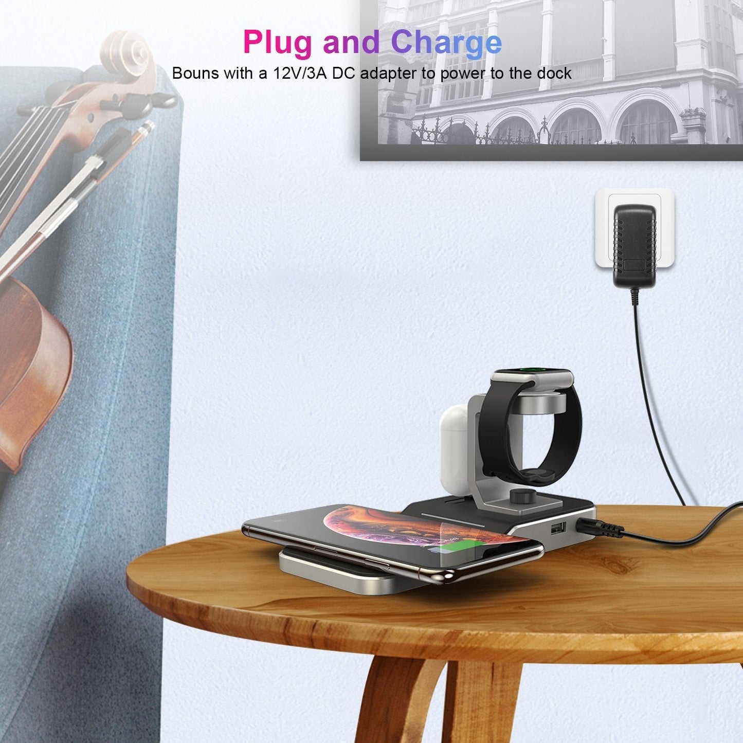CHOETECH T316 4-in-1 Wireless Charging Station for iPhone/Apple Watch/iPod and all Qi Wireless Cell phones V28-ELECHOT316
