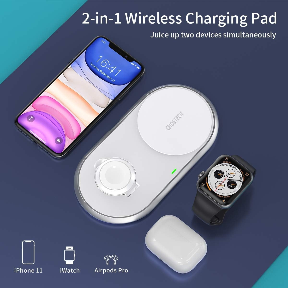 CHOETECH T317 2-in-1 Dual Wireless Charger Pad (MFI Certified) V28-ELECHOT317