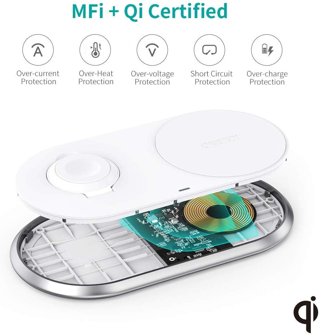 CHOETECH T317 2-in-1 Dual Wireless Charger Pad (MFI Certified) V28-ELECHOT317