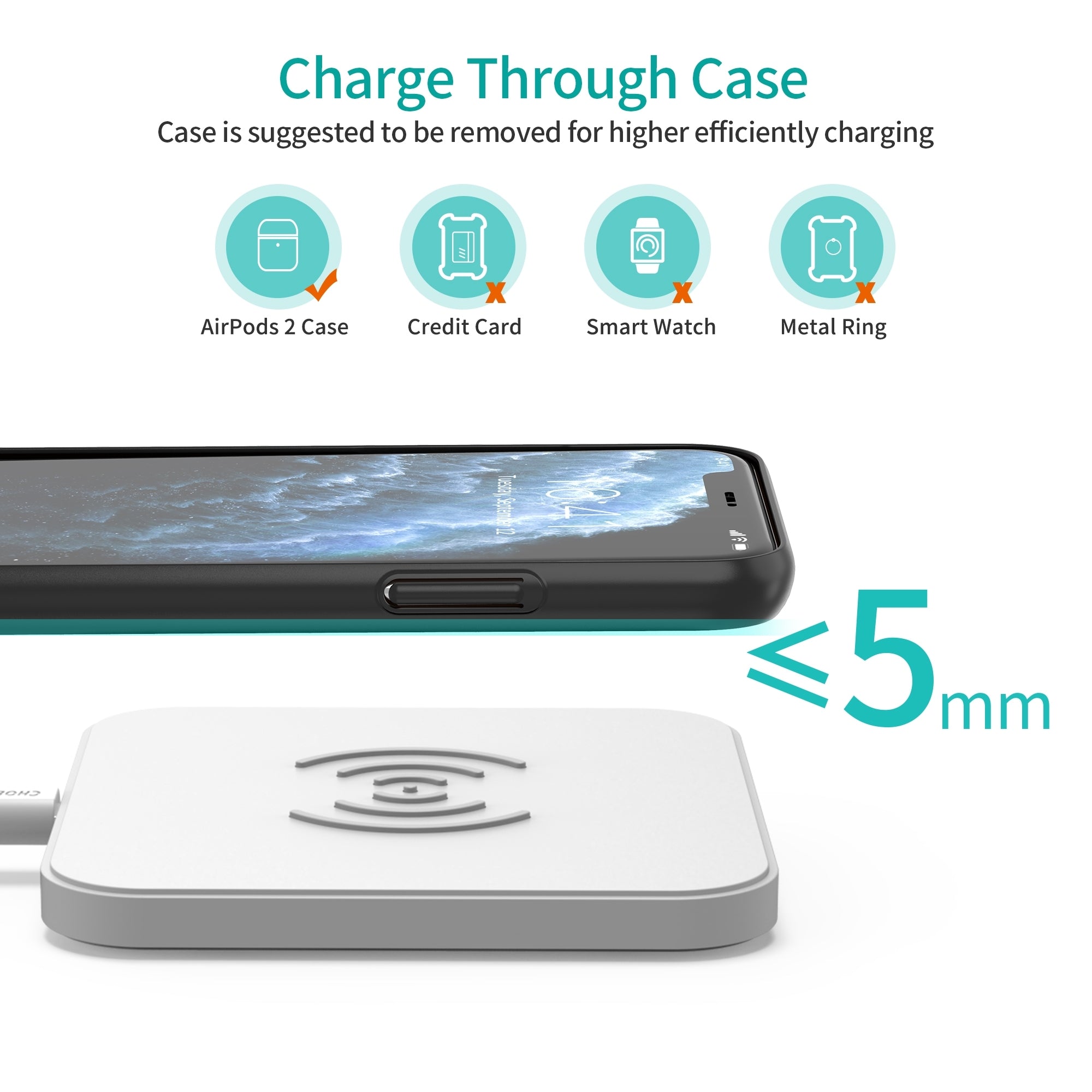 CHOETECH T511-S 10W/7.5W Fast Wireless Charger Pad (White) V28-ELECHOT511SWH
