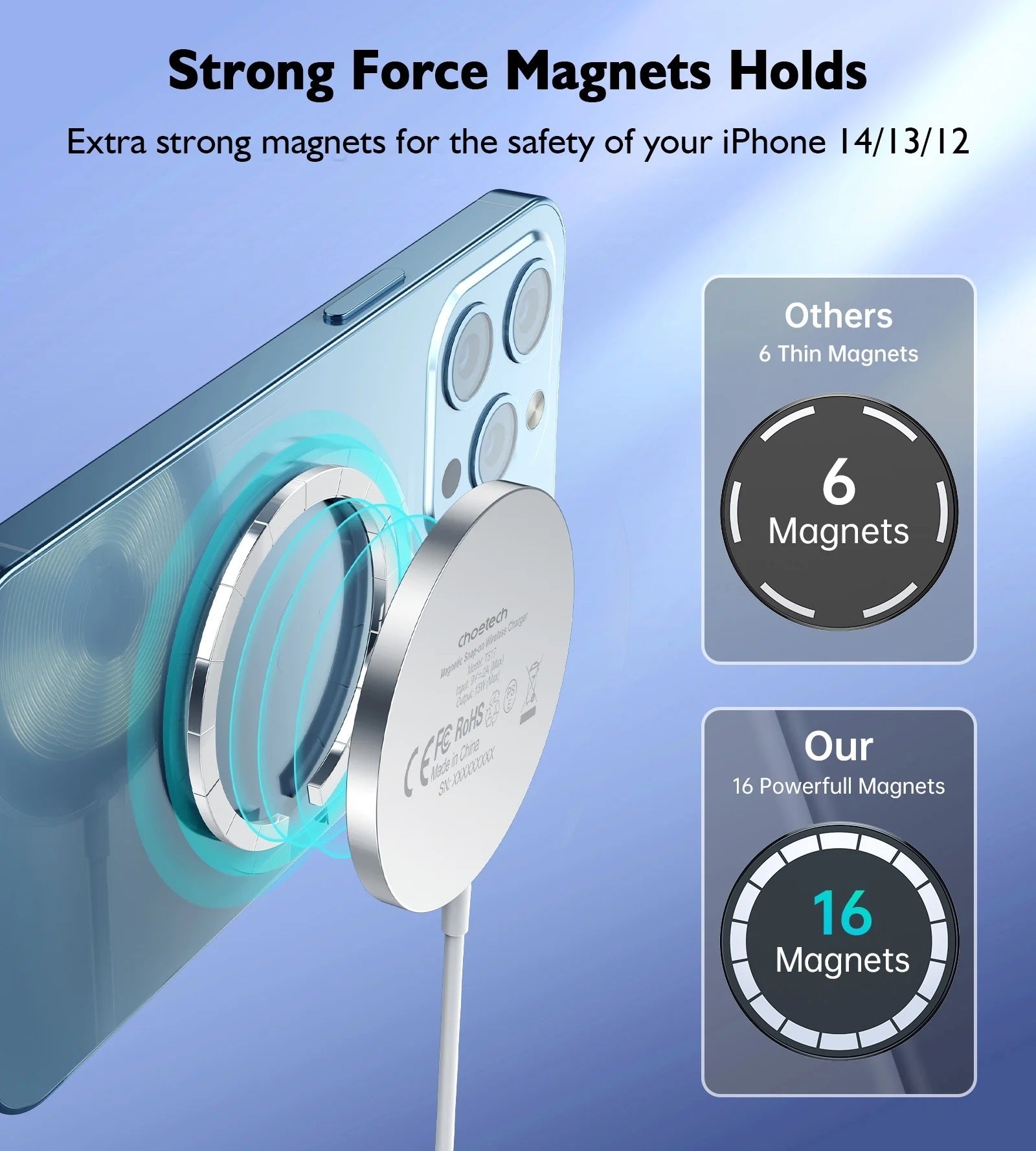 CHOETECH T518-F 15W Removable Wireless Magnetic Charger for iPhone12/13/14 V28-ELECHOT518F