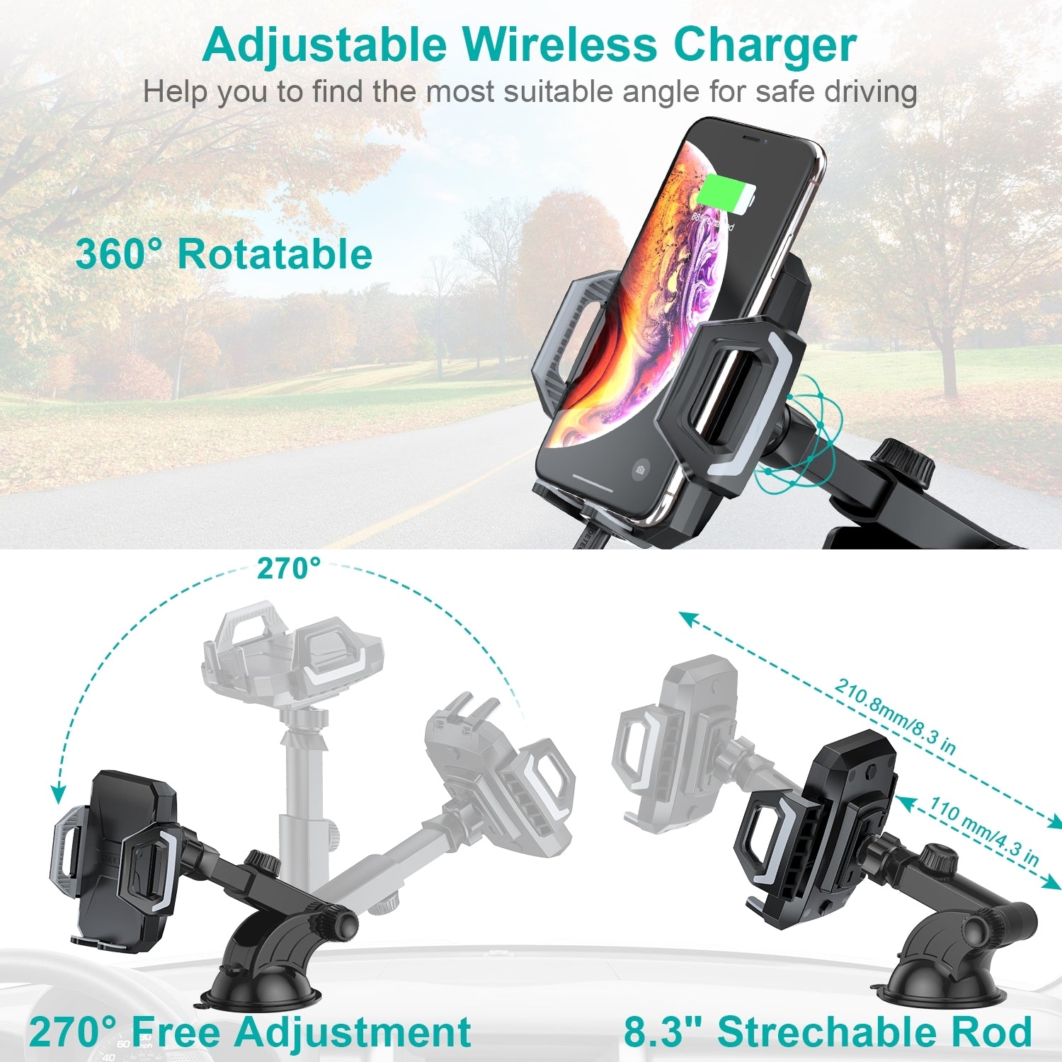 CHOETECH T521-F 15W Fast Wireless Charging Car Dock V28-ELECHOT521F