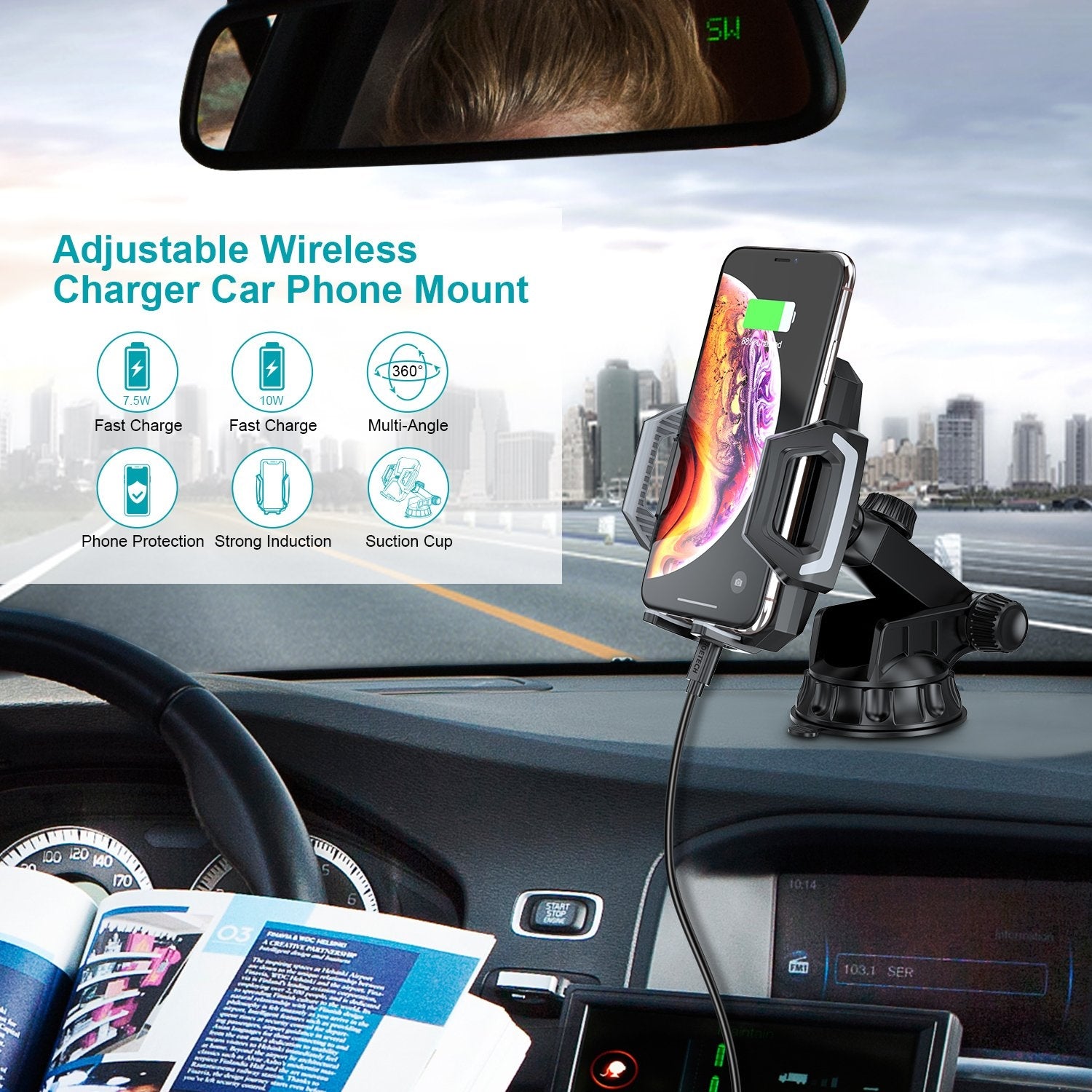 Choetech T521-S Fast Qi Wireless Car Charging Dock V28-ELECHOT521S