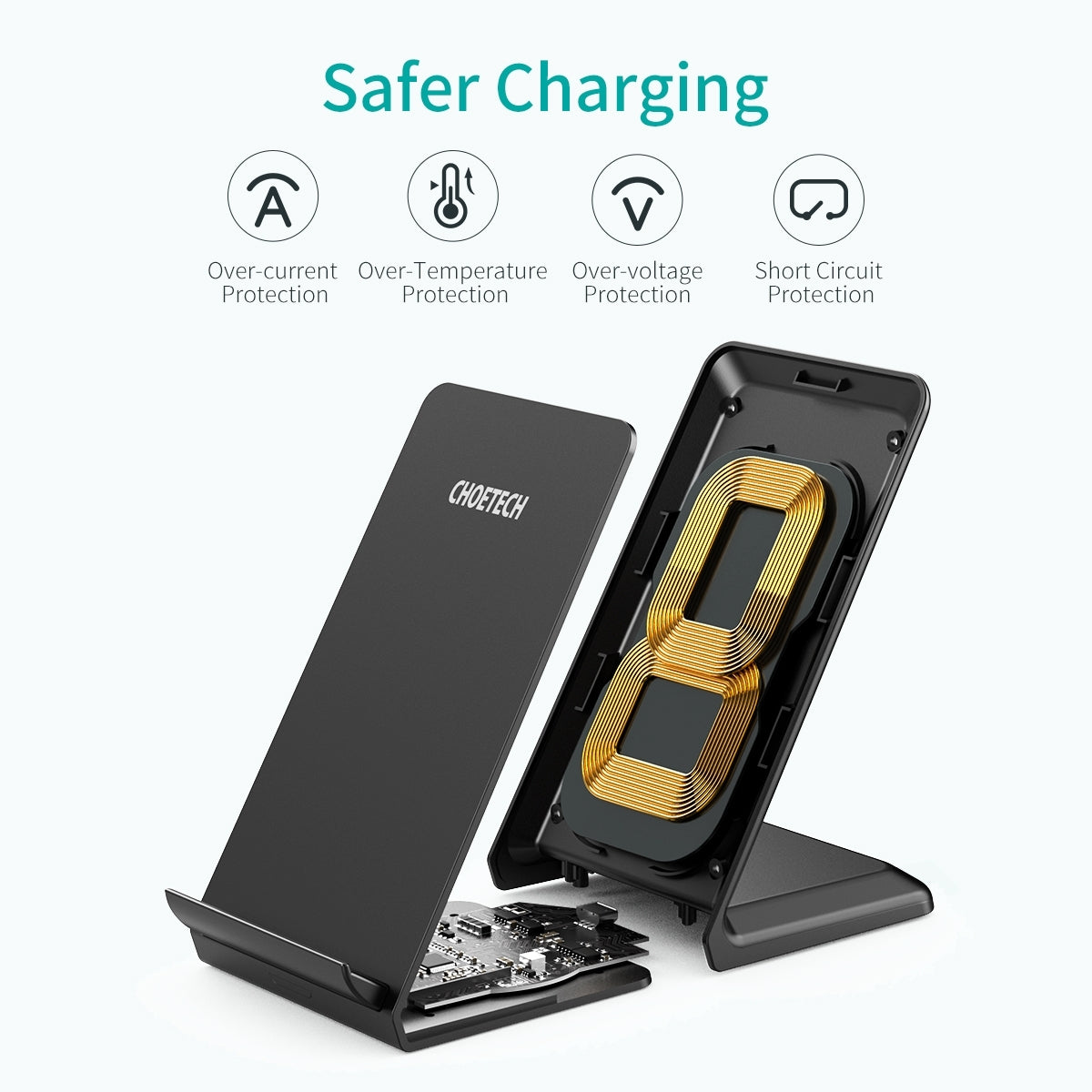 CHOETECH T524S 10W/7.5W Fast Wireless Charging Stand with AC Adapter V28-ELECHOT524SAU