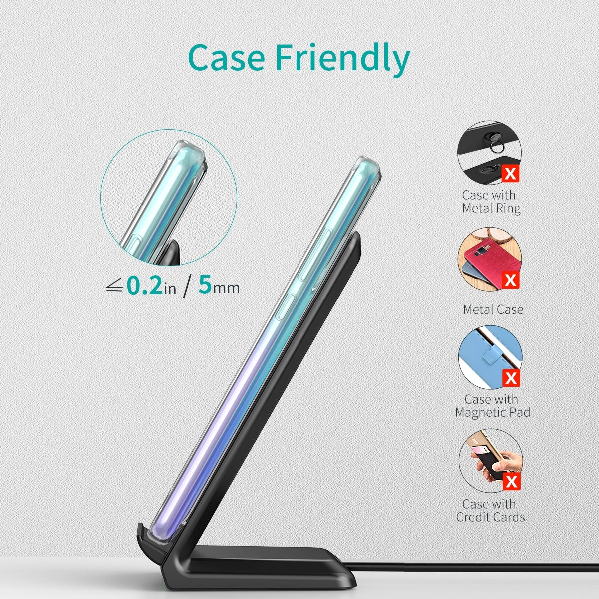 CHOETECH T524S 10W/7.5W Fast Wireless Charging Stand with AC Adapter V28-ELECHOT524SAU
