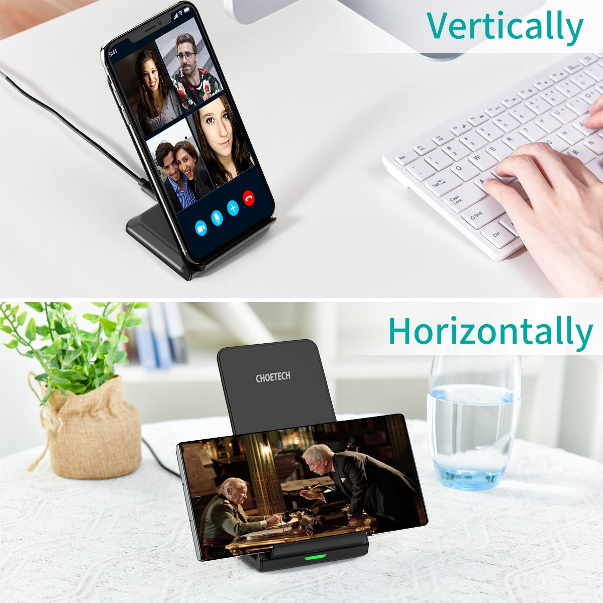 CHOETECH T524S 10W/7.5W Fast Wireless Charging Stand with AC Adapter V28-ELECHOT524SAU