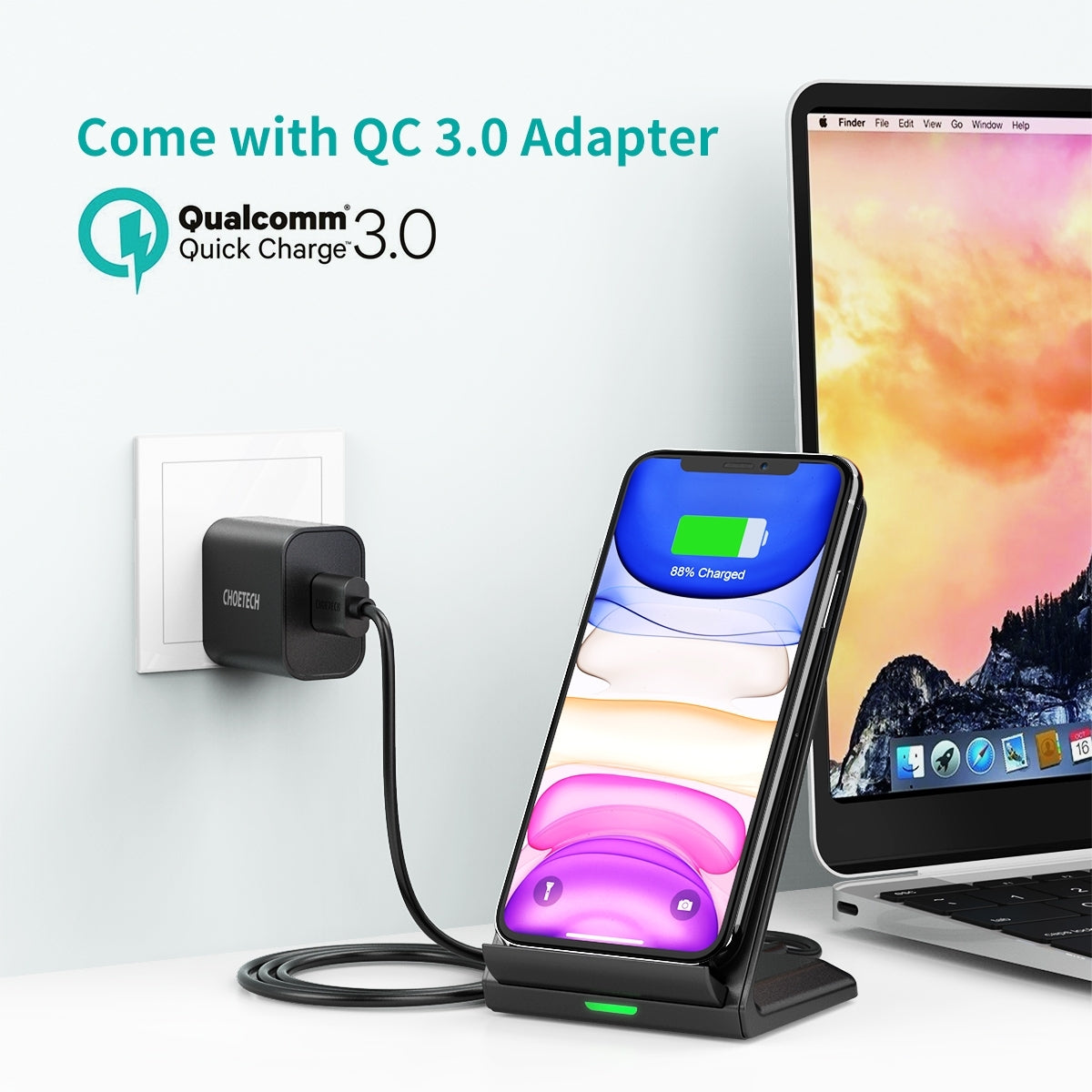 CHOETECH T524S 10W/7.5W Fast Wireless Charging Stand with AC Adapter V28-ELECHOT524SAU