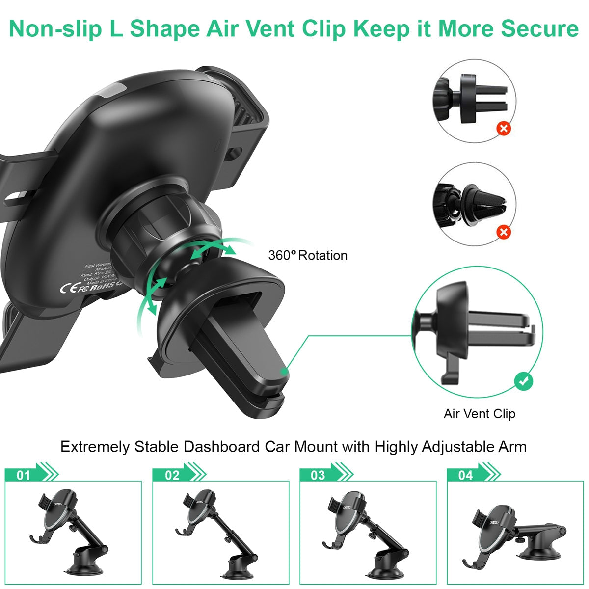 CHOETECH T536-S Fast Wireless Charging Car Mount Phone Holder V28-ELECHOT536S