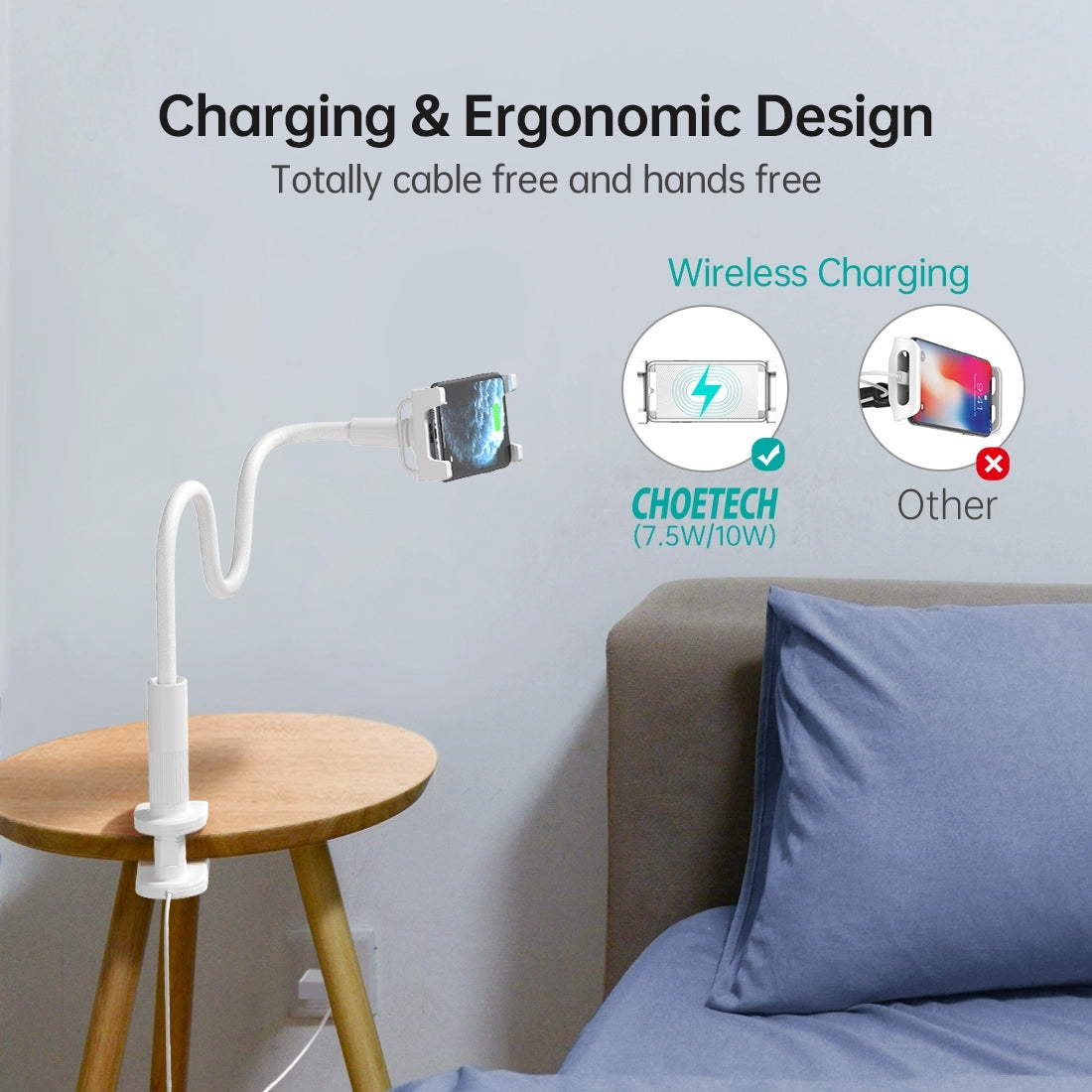 CHOETECH T584-F 2-in-1 15W Phone Mount with Fast Wireless Charger (for 4-7 inch) V28-ELECHOT584F