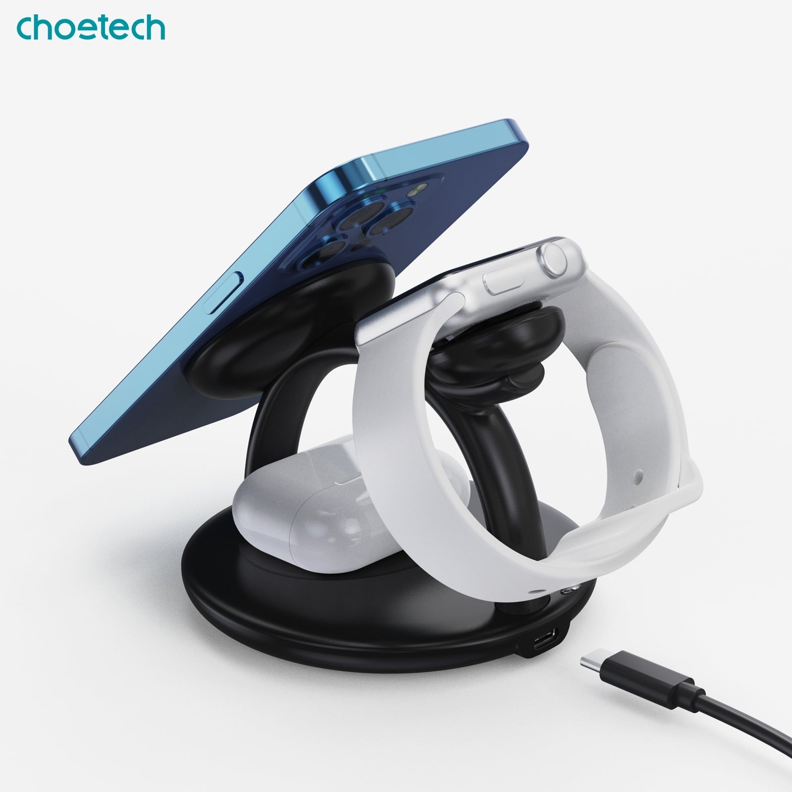 CHOETECH T587-F 3-in-1 Magnetic Wireless Charger Station for iPhone 12/13/14/AirPods Pro/iWatch V28-ELECHOT587F