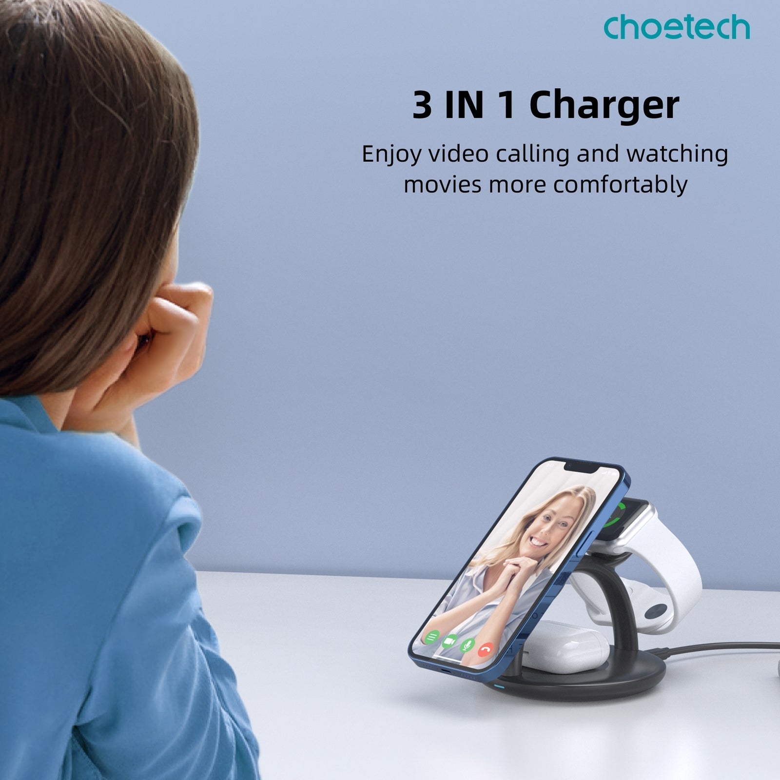 CHOETECH T587-F 3-in-1 Magnetic Wireless Charger Station for iPhone 12/13/14/AirPods Pro/iWatch V28-ELECHOT587F