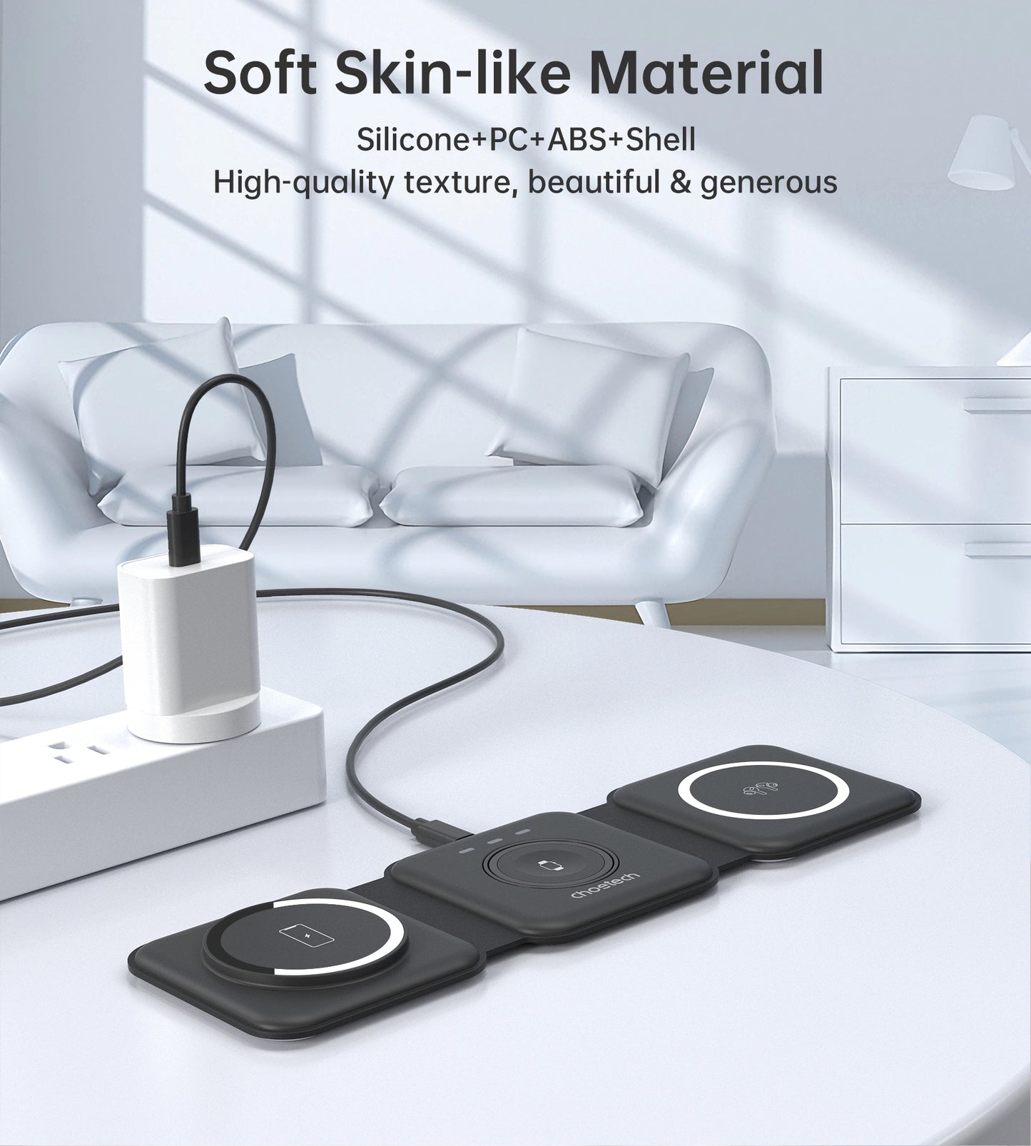CHOETECH T588-F-BK 3-in-1 Foldable Fast Wireless Charger for Phone/Watch/Earphone V28-ELECHOT588FBK