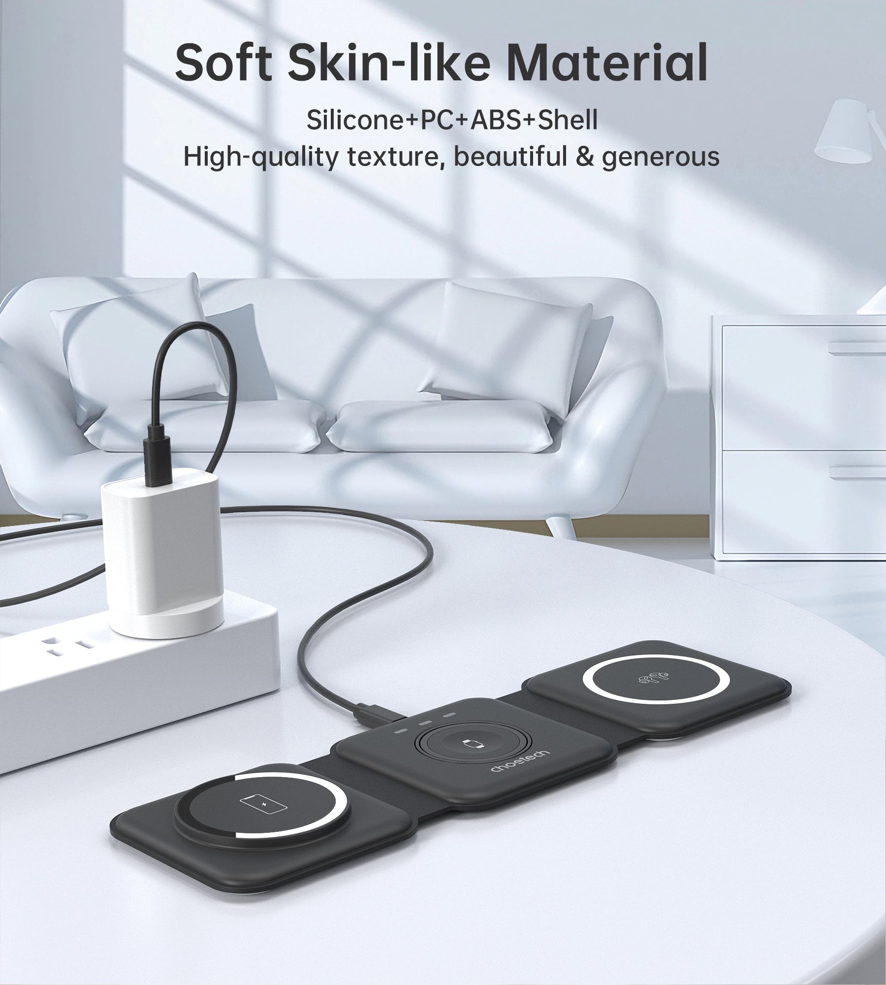 CHOETECH T588-F-BK 3-in-1 Foldable Fast Wireless Charger for Phone/Watch/Earphone V28-ELECHOT588FBK