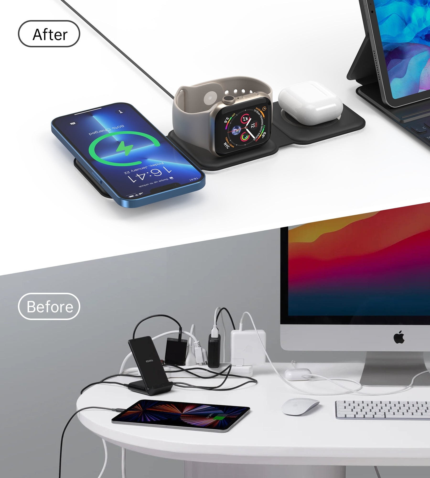 CHOETECH T588-F-BK 3-in-1 Foldable Fast Wireless Charger for Phone/Watch/Earphone V28-ELECHOT588FBK