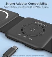 CHOETECH T588-F-BK 3-in-1 Foldable Fast Wireless Charger for Phone/Watch/Earphone V28-ELECHOT588FBK