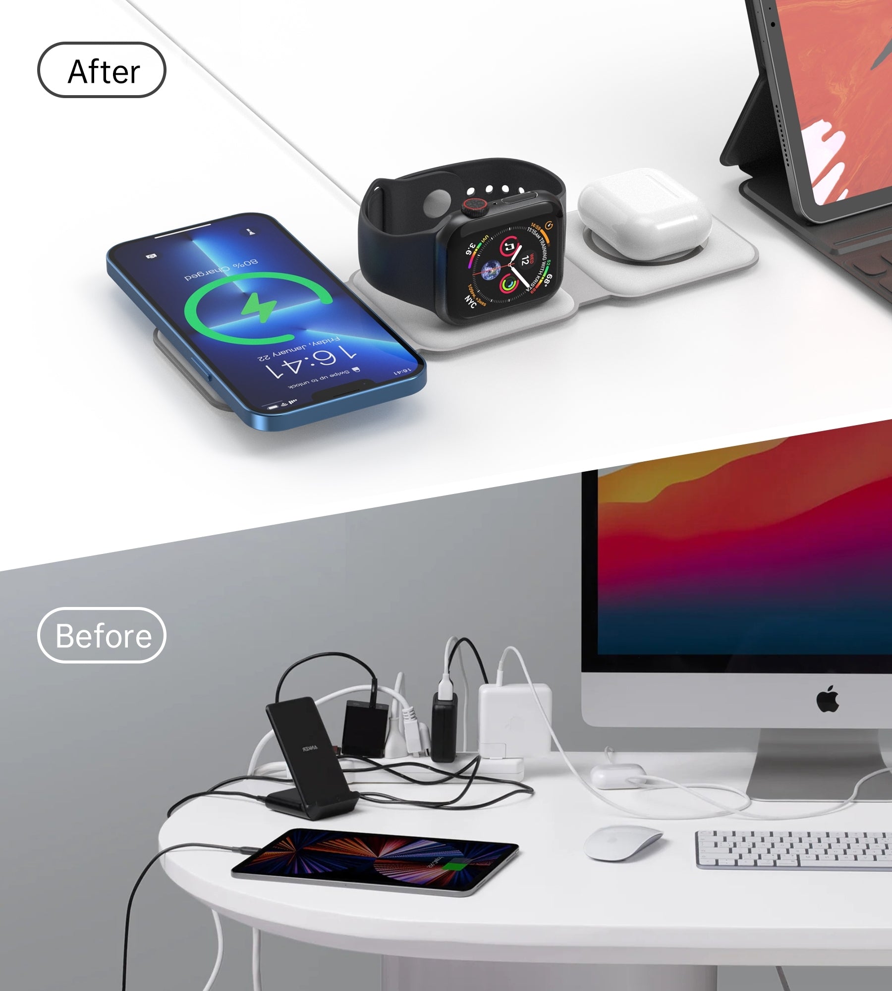 CHOETECH T588-F-WH 3-in-1 Foldable Fast Wireless Charger for Phone/Watch/Earphone V28-ELECHOT588FWH