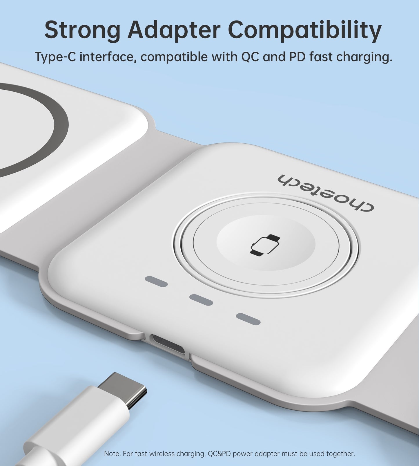 CHOETECH T588-F-WH 3-in-1 Foldable Fast Wireless Charger for Phone/Watch/Earphone V28-ELECHOT588FWH