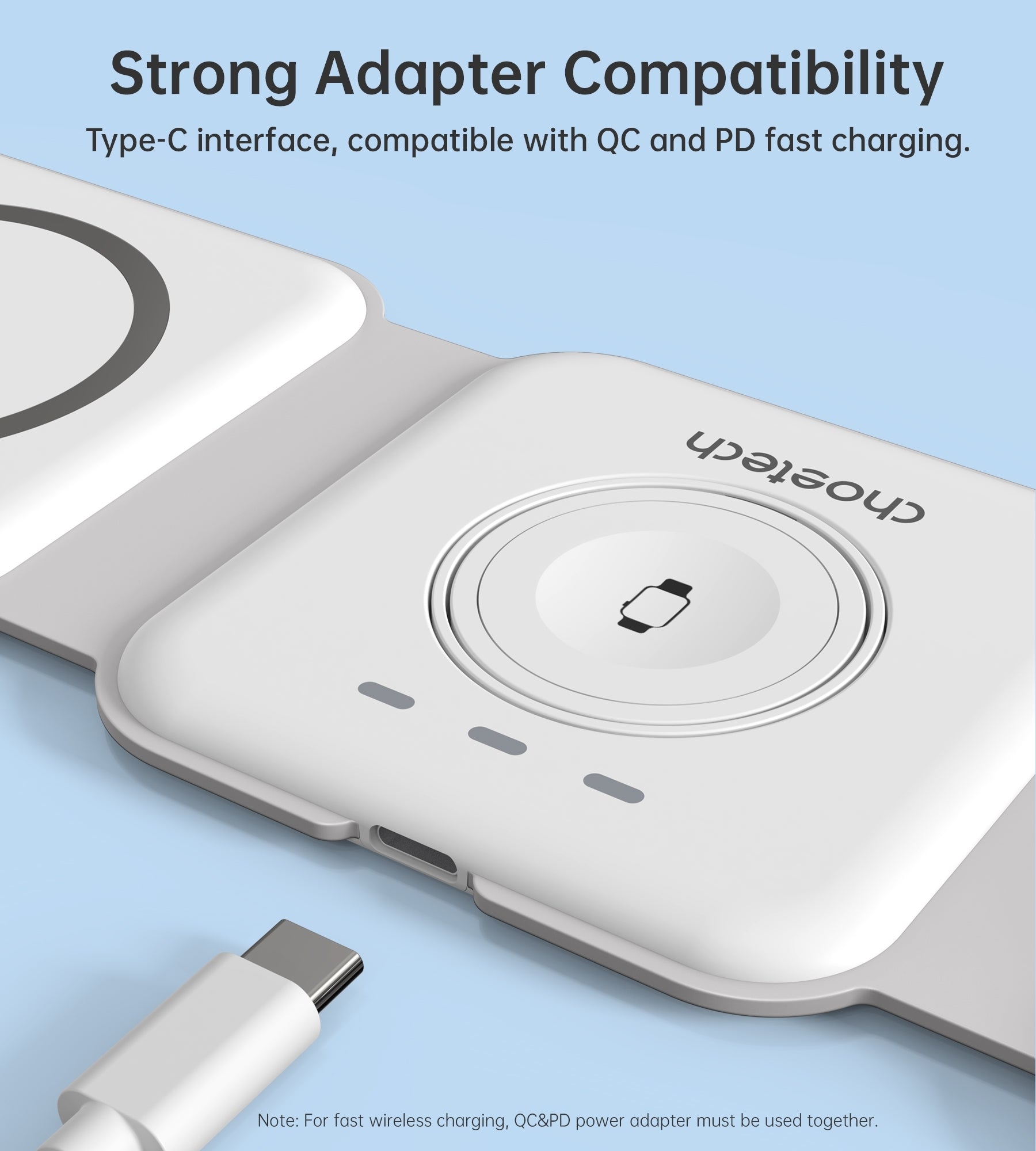 CHOETECH T588-F-WH 3-in-1 Foldable Fast Wireless Charger for Phone/Watch/Earphone V28-ELECHOT588FWH