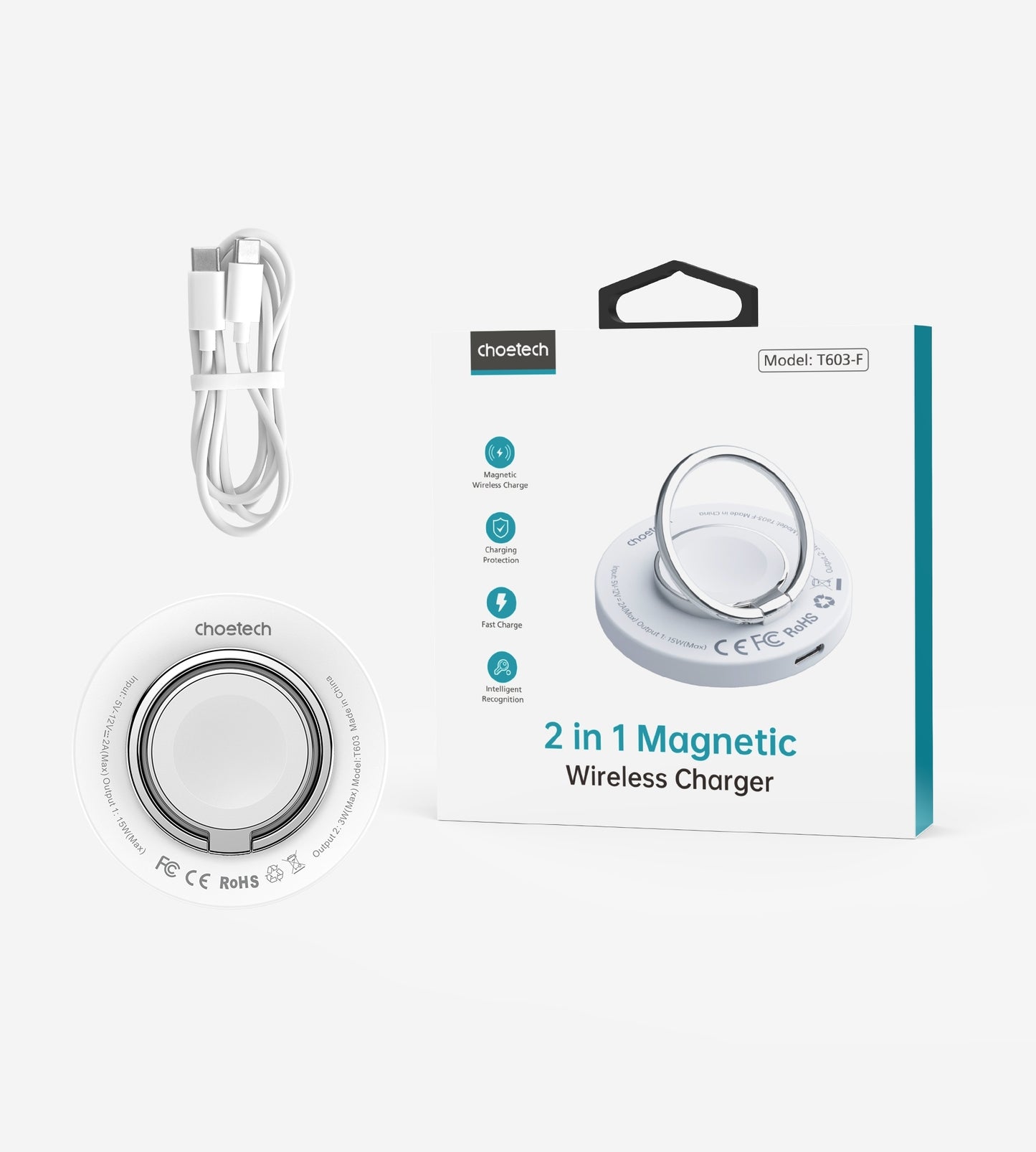 CHOETECH T603-F Ring Holder and Magnetic 15W Wireless Charger for Phone/airPod/iWatch V28-ELECHOT603F